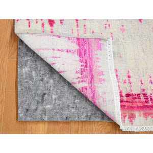 2'x3'2" Ivory and Pink, Cardiac Design, Silk with Textured Wool, Modern, Hand Knotted, Mat, Oriental Rug FWR482466