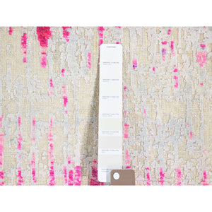 2'x3'2" Ivory and Pink, Cardiac Design, Silk with Textured Wool, Modern, Hand Knotted, Mat, Oriental Rug FWR482466