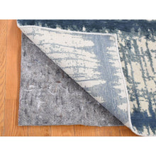 Load image into Gallery viewer, 2&#39;1&quot;x3&#39;1&quot; Ivory and Shades of Blue, Cardiac Design, Silk with Textured Wool, Modern, Hand Knotted, Mat, Oriental Rug FWR482496