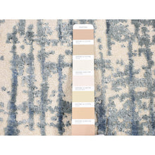 Load image into Gallery viewer, 2&#39;1&quot;x3&#39;1&quot; Ivory and Shades of Blue, Cardiac Design, Silk with Textured Wool, Modern, Hand Knotted, Mat, Oriental Rug FWR482496