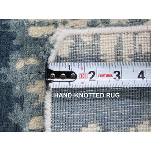 2'1"x3'1" Ivory and Shades of Blue, Cardiac Design, Silk with Textured Wool, Modern, Hand Knotted, Mat, Oriental Rug FWR482496