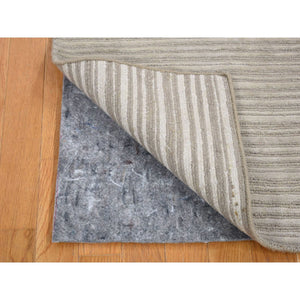 2'x3' Beige, Modern, Stripe Design, Hand Loomed, Wool and Silk, Cut and Loop, Mat, Oriental Rug FWR482502