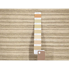 Load image into Gallery viewer, 2&#39;x3&#39; Beige, Modern, Stripe Design, Hand Loomed, Wool and Silk, Cut and Loop, Mat, Oriental Rug FWR482502