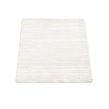 Load image into Gallery viewer, 2&#39;1&quot;x2&#39;1&quot; Ivory, Modern, Stripe Design, Cut and Loop Pile, Silk with Textured Wool, Hand Loomed, Square, Oriental Rug FWR482508