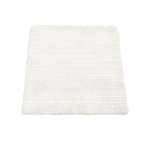 2'1"x2'1" Ivory, Modern, Stripe Design, Cut and Loop Pile, Silk with Textured Wool, Hand Loomed, Square, Oriental Rug FWR482508