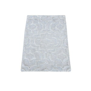 2'x2'10" Gray, Modern Design, Silk with Textured Wool, Hand Knotted, Mat, Oriental Rug FWR482538
