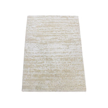 Load image into Gallery viewer, 2&#39;x3&#39; Ivory, Modern Design, Pure Silk with Textured Wool, Hand Knotted, Mat Oriental Rug FWR482580