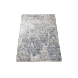 2'x2'10" Light Gray, Textured Wool with Plant Based Silk, Modern Abstract Design, Hand Knotted, Mat Oriental Rug FWR482598