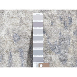 2'x2'10" Light Gray, Textured Wool with Plant Based Silk, Modern Abstract Design, Hand Knotted, Mat Oriental Rug FWR482598