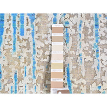 Load image into Gallery viewer, 2&#39;x2&#39; Beige and Blue, Modern Cardiac Design, Pure Silk with Textured Wool, Hand Knotted, Mat Square Oriental Rug FWR482616