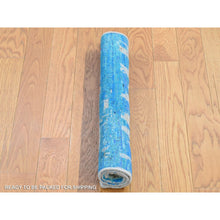 Load image into Gallery viewer, 2&#39;x2&#39; Beige and Blue, Modern Cardiac Design, Pure Silk with Textured Wool, Hand Knotted, Mat Square Oriental Rug FWR482616