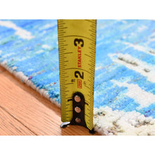 Load image into Gallery viewer, 2&#39;x2&#39; Beige and Blue, Modern Cardiac Design, Pure Silk with Textured Wool, Hand Knotted, Mat Square Oriental Rug FWR482616
