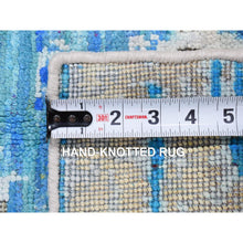 Load image into Gallery viewer, 2&#39;x2&#39; Beige and Blue, Modern Cardiac Design, Pure Silk with Textured Wool, Hand Knotted, Mat Square Oriental Rug FWR482616