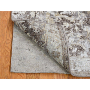 2'x2' Light Gray, Plant Based Silk and Textured Wool Modern Design, Hand Knotted, Mat Square Oriental Rug FWR482634