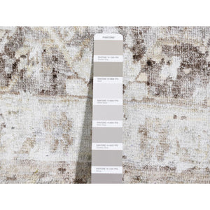 2'x2' Light Gray, Plant Based Silk and Textured Wool Modern Design, Hand Knotted, Mat Square Oriental Rug FWR482634