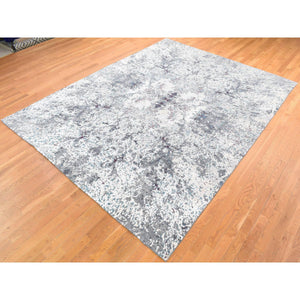 9'x11'8" Ivory with a Mix of Black, Wool and Silk, Transitional Design, Hand Knotted, Oriental Rug FWR482658