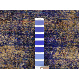 8'9"x12' Purple with Gold, Modern Design, Sari Silk, Hand Knotted, Oriental Rug FWR482676