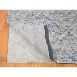 9'x12'2" Gray, Trellis Garden Design Pure Silk With Textured Wool Hand Knotted, Oriental Rug FWR482700