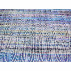 9'x12'2" Colorful, Modern Leaf Design, Sari Silk and Textured Wool Hand Knotted, Oriental Rug FWR482718