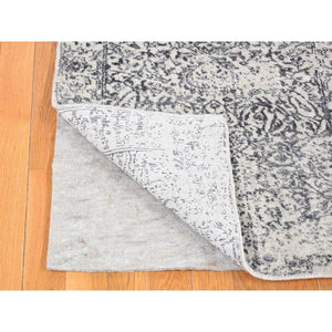 2'5"x12' Light Gray, Transitional Jacquard Loomed, Wool and Plant Based Silk, Runner Oriental Rug FWR482748