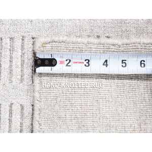 2'x3'1" Dove Gray, Modern Design, Hand Loomed, Pure Wool, Mat Oriental Rug FWR482766
