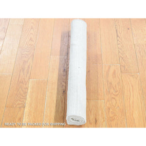 2'1"x2'1" Ivory, Hand Knotted Modern Design, Silk with Textured Wool, Sample Fragment, Mat Square Oriental Rug FWR482778