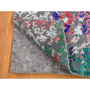 2'x2'1" Gray, Modern Design, Sari Silk with Textured Wool Hand Knotted, Sample, Mat Square Oriental Rug FWR482814