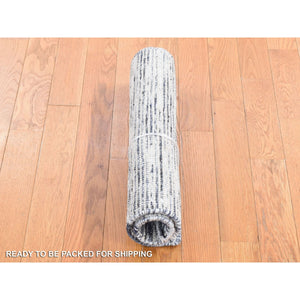1'10"x2' Salt and Pepper, Modern Design, Silk with Textured Wool, Hand Loomed, Sample Fragment, Oriental Rug FWR482820
