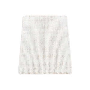 1'5"x2' Plain White Modern Design, Hand Knotted Silk with Textured Wool, Mat Square Oriental Rug FWR482826