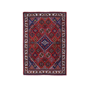 3'7"x5'3" Tomato Red, Semi Antique Persian Joshogan with Geometric Design, Full Pile, Excellent Condition, Hand Knotted, Pure Wool Oriental Rug FWR482898