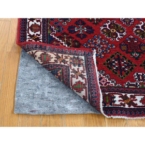 3'7"x5'3" Tomato Red, Semi Antique Persian Joshogan with Geometric Design, Full Pile, Excellent Condition, Hand Knotted, Pure Wool Oriental Rug FWR482898