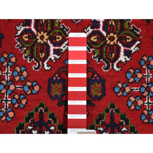 3'7"x5'3" Tomato Red, Semi Antique Persian Joshogan with Geometric Design, Full Pile, Excellent Condition, Hand Knotted, Pure Wool Oriental Rug FWR482898