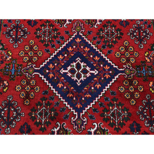 3'7"x5'3" Tomato Red, Semi Antique Persian Joshogan with Geometric Design, Full Pile, Excellent Condition, Hand Knotted, Pure Wool Oriental Rug FWR482898