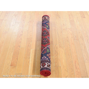 3'7"x5'3" Tomato Red, Semi Antique Persian Joshogan with Geometric Design, Full Pile, Excellent Condition, Hand Knotted, Pure Wool Oriental Rug FWR482898