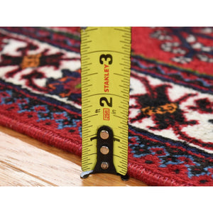 3'7"x5'3" Tomato Red, Semi Antique Persian Joshogan with Geometric Design, Full Pile, Excellent Condition, Hand Knotted, Pure Wool Oriental Rug FWR482898