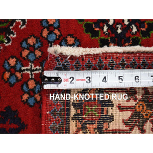 3'7"x5'3" Tomato Red, Semi Antique Persian Joshogan with Geometric Design, Full Pile, Excellent Condition, Hand Knotted, Pure Wool Oriental Rug FWR482898