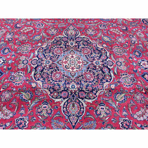14'2"x17'2" Cherry Red, Vintage Persian Kashan, Mint Condition, Full Pile, Clean and Soft, Rare XL Squarish Size, Hand Knotted, Pure Wool Oriental Rug FWR483012