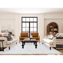 Load image into Gallery viewer, 8&#39;x9&#39;10&quot; Gray on Beige, Lotus and Tulip Flower Design, Tone on Tone, Hand Knotted, Pure Wool Oriental Rug FWR483018