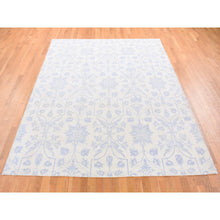 Load image into Gallery viewer, 8&#39;x9&#39;10&quot; Gray on Beige, Lotus and Tulip Flower Design, Tone on Tone, Hand Knotted, Pure Wool Oriental Rug FWR483018