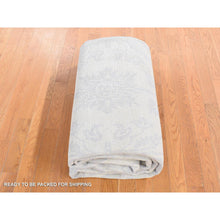 Load image into Gallery viewer, 8&#39;x9&#39;10&quot; Gray on Beige, Lotus and Tulip Flower Design, Tone on Tone, Hand Knotted, Pure Wool Oriental Rug FWR483018