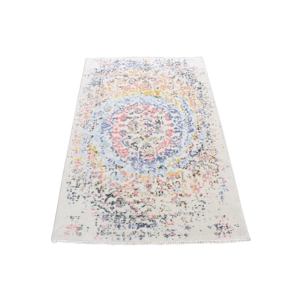 3'x5' Colorful, Wool and Silk Hand Knotted, Modern Galaxy Design, Oriental Rug FWR483084
