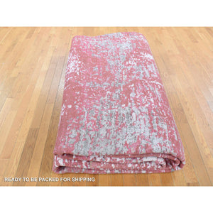 15'3"x16'6" Imperial Red, Modern Abstract Galaxy Design Persian Knot, Pure Soft Wool Hand Knotted, XL Square Oriental Rug FWR483090