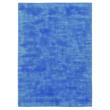 Load image into Gallery viewer, 10&#39;x14&#39;1&quot; Azure Blue, Textured Wool Hand Knotted, Overdyed Contemporary Stipes Design, Oriental Rug FWR483108