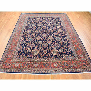 9'2"x12' Midnight Blue, New Persian Kashan All Over Design, Organic Wool Hand Knotted, Oriental Rug FWR483168