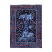 Load image into Gallery viewer, 7&#39;x9&#39;6&quot; Midnight Blue, Antique Persian Mahal With Extensive Wear, Distressed Pure Wool Hand Knotted, Oriental Rug FWR483186