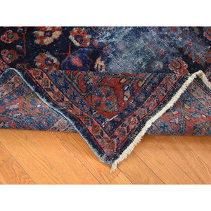 7'x9'6" Midnight Blue, Antique Persian Mahal With Extensive Wear, Distressed Pure Wool Hand Knotted, Oriental Rug FWR483186