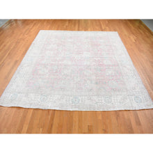 Load image into Gallery viewer, 9&#39;10x10&#39;6&quot; Baby Pink, Vintage Stone Wash Persian Tabriz All Over Design, Distressed Shaved Down, Worn Wool Hand Knotted, Square Oriental Rug FWR483192