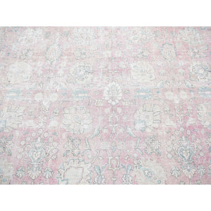 9'10x10'6" Baby Pink, Vintage Stone Wash Persian Tabriz All Over Design, Distressed Shaved Down, Worn Wool Hand Knotted, Square Oriental Rug FWR483192