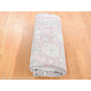 9'10x10'6" Baby Pink, Vintage Stone Wash Persian Tabriz All Over Design, Distressed Shaved Down, Worn Wool Hand Knotted, Square Oriental Rug FWR483192