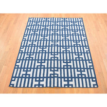 Load image into Gallery viewer, 5&#39;2&quot;x7&#39; Yale Blue, Kilim Geometric Design Flat Weave, Hand Woven Organic Wool, Reversible Oriental Rug FWR483198